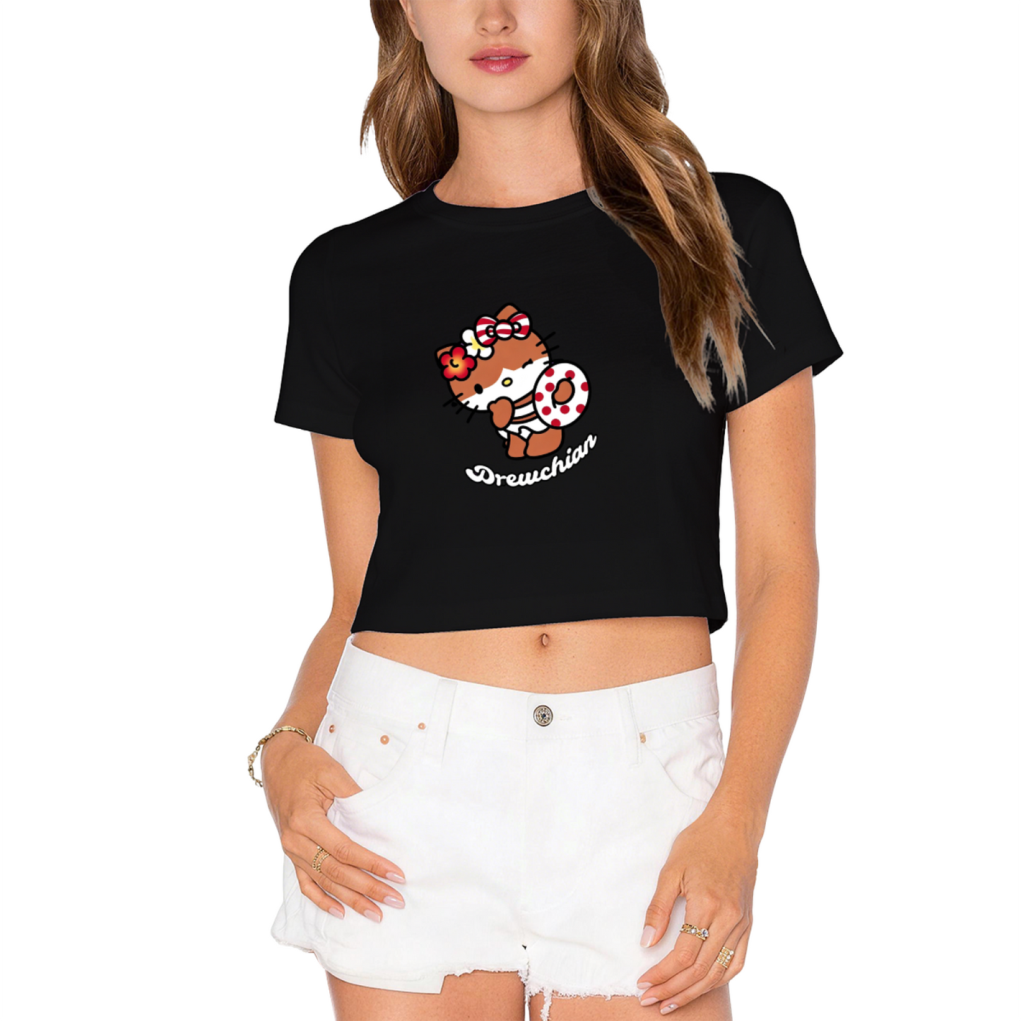 Summer Vibe Hello Kitty Donut Pink Cropped T?Shirt