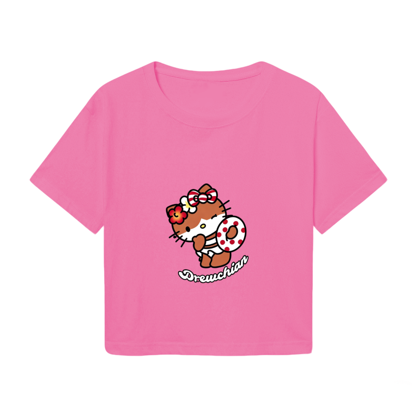 Summer Vibe Hello Kitty Donut Pink Cropped T?Shirt