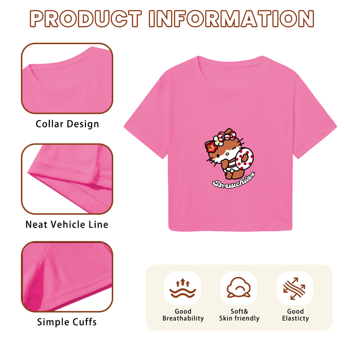 Summer Vibe Hello Kitty Donut Pink Cropped T?Shirt