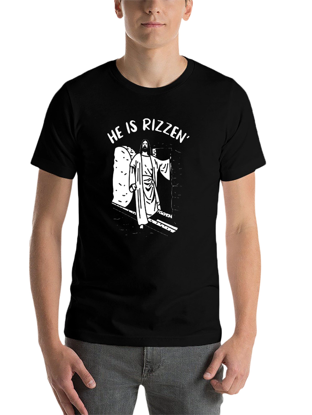 He Is Rizzin Easter T-Shirt - Black Graphic Tee
