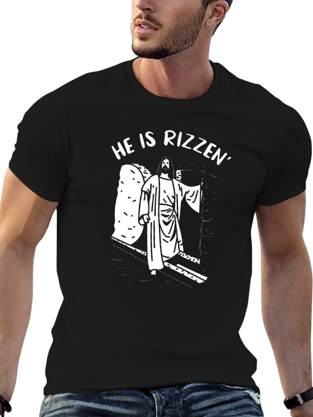 He Is Rizzin Easter T-Shirt - Black Graphic Tee