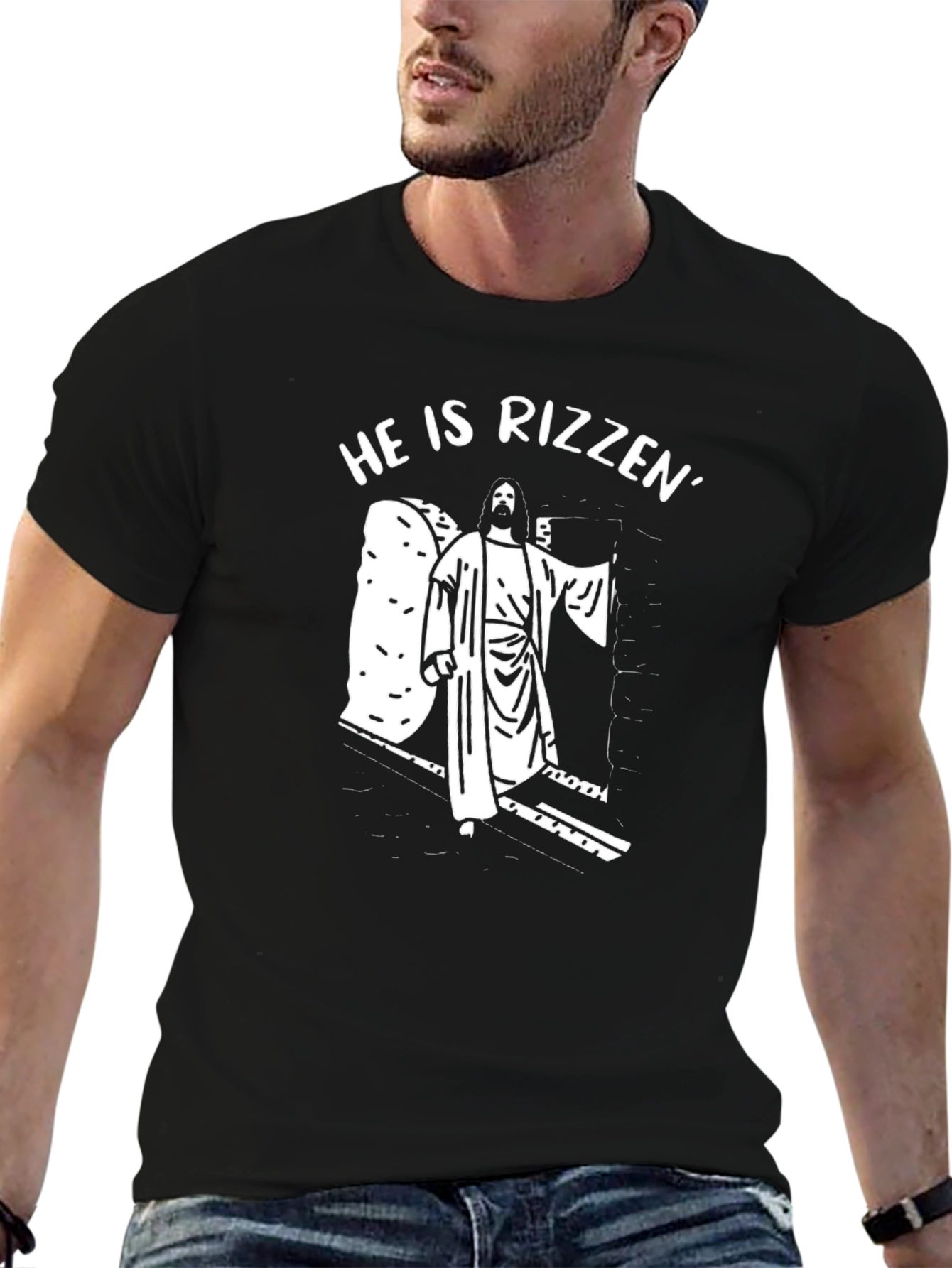 He Is Rizzin Easter T-Shirt - Black Graphic Tee