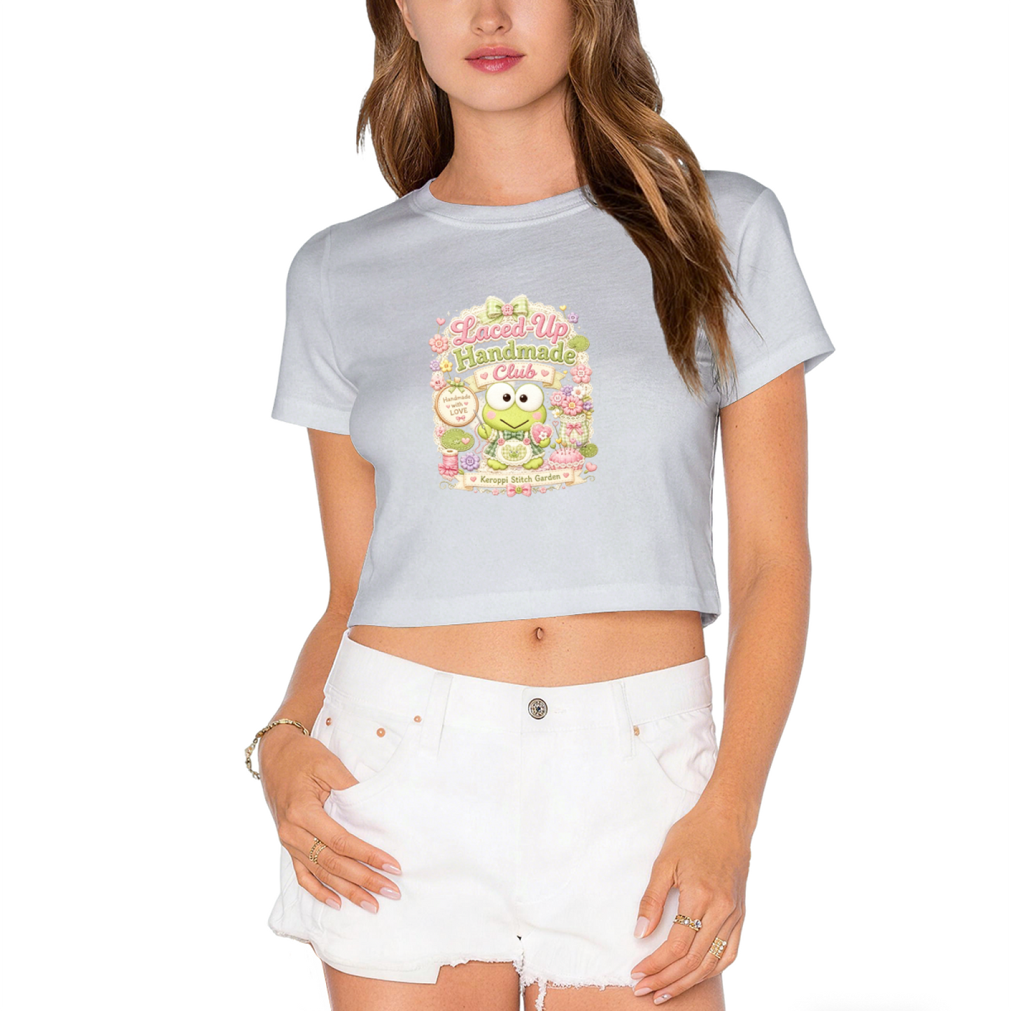 Kawaii Keroppi Floral Vintage Aesthetic Black Cropped Top For Girls
