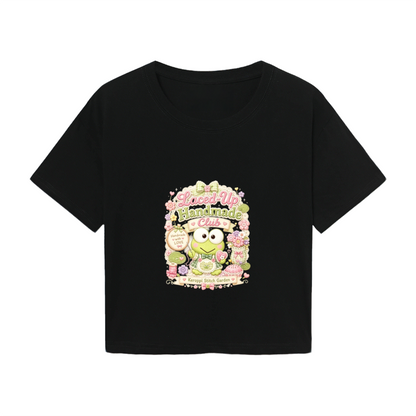 Kawaii Keroppi Floral Vintage Aesthetic Black Cropped Top For Girls