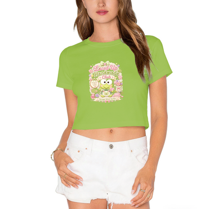 Kawaii Keroppi Floral Vintage Aesthetic Black Cropped Top For Girls