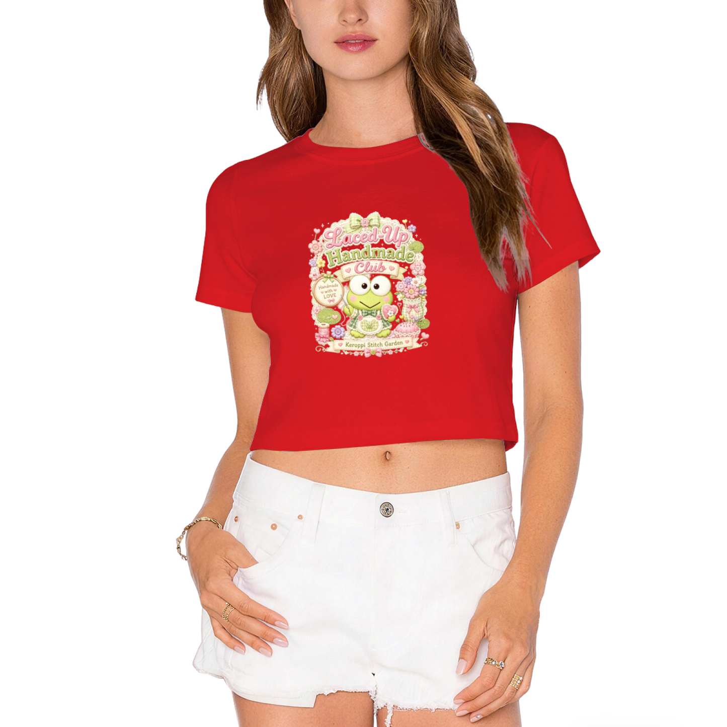 Kawaii Keroppi Floral Vintage Aesthetic Black Cropped Top For Girls