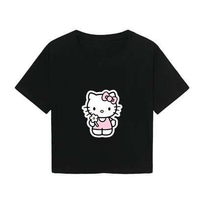 Sweet Hello Kitty With Flower Cute Y2K Cropped T?Shirt