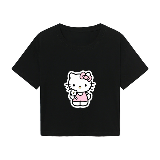 Sweet Hello Kitty With Flower Cute Y2K Cropped T?Shirt