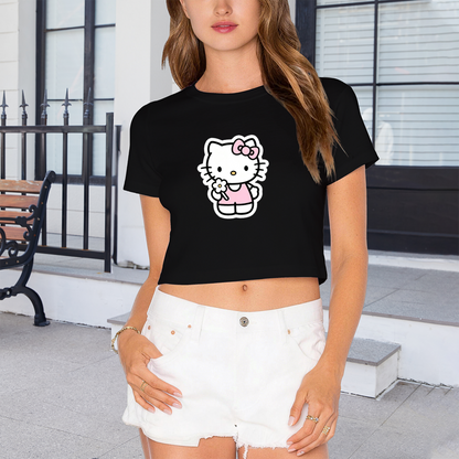 Sweet Hello Kitty With Flower Cute Y2K Cropped T?Shirt