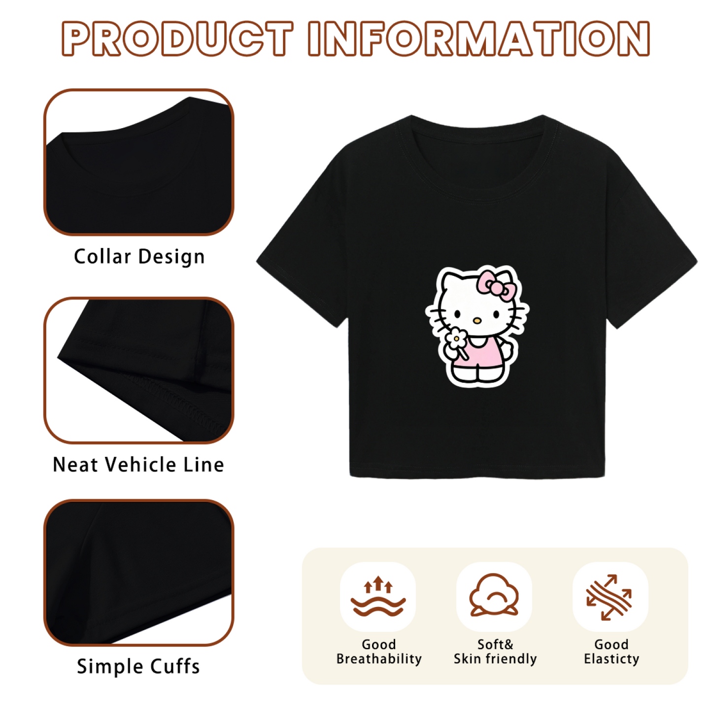 Sweet Hello Kitty With Flower Cute Y2K Cropped T?Shirt