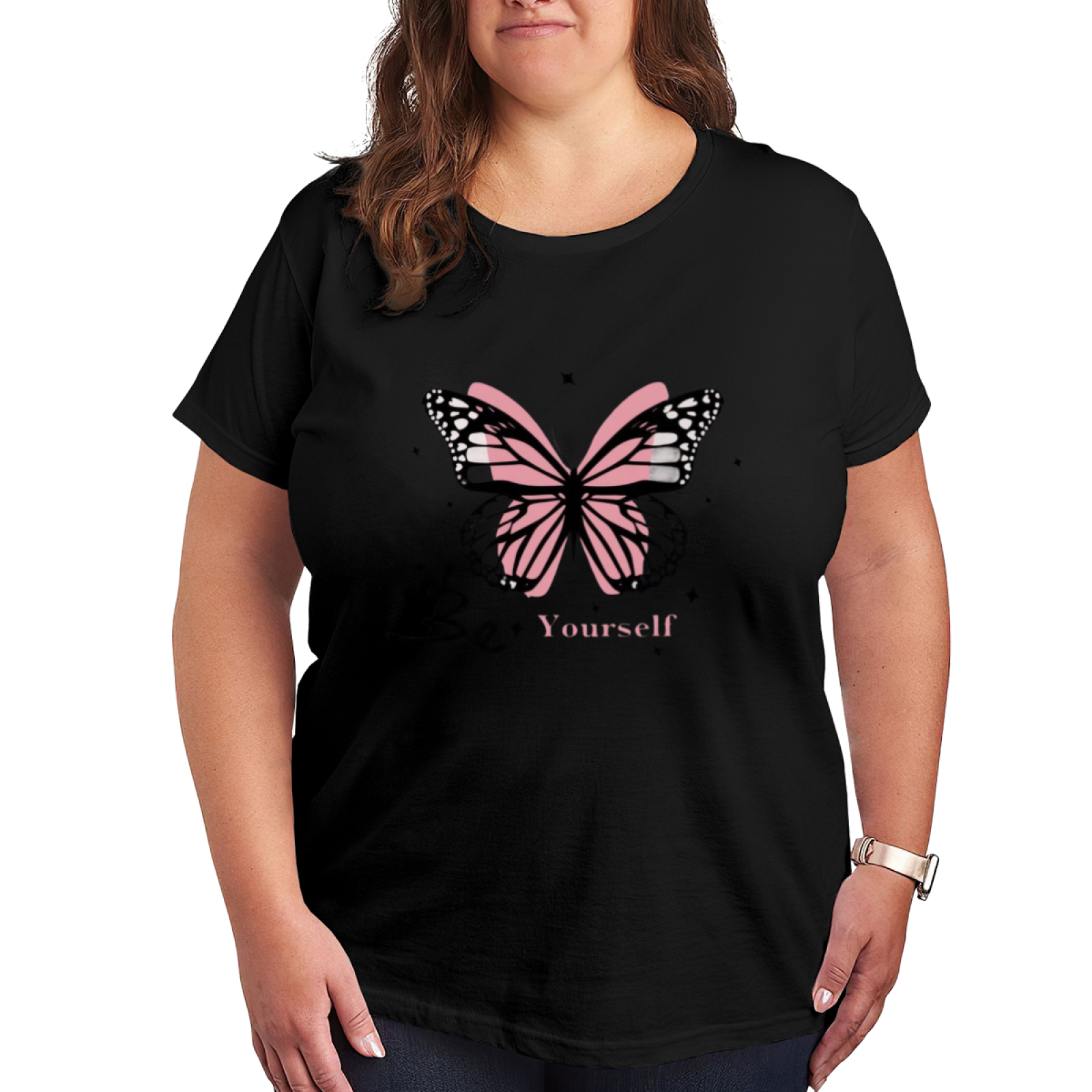 Be Yourself Pink Double Butterfly Star Aesthetic Self Love Graphic Tee