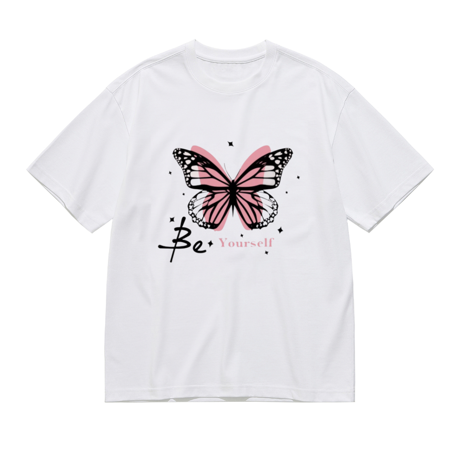 Be Yourself Pink Double Butterfly Star Aesthetic Self Love Graphic Tee