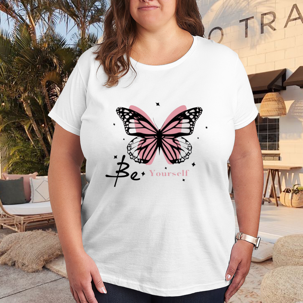 Be Yourself Pink Double Butterfly Star Aesthetic Self Love Graphic Tee