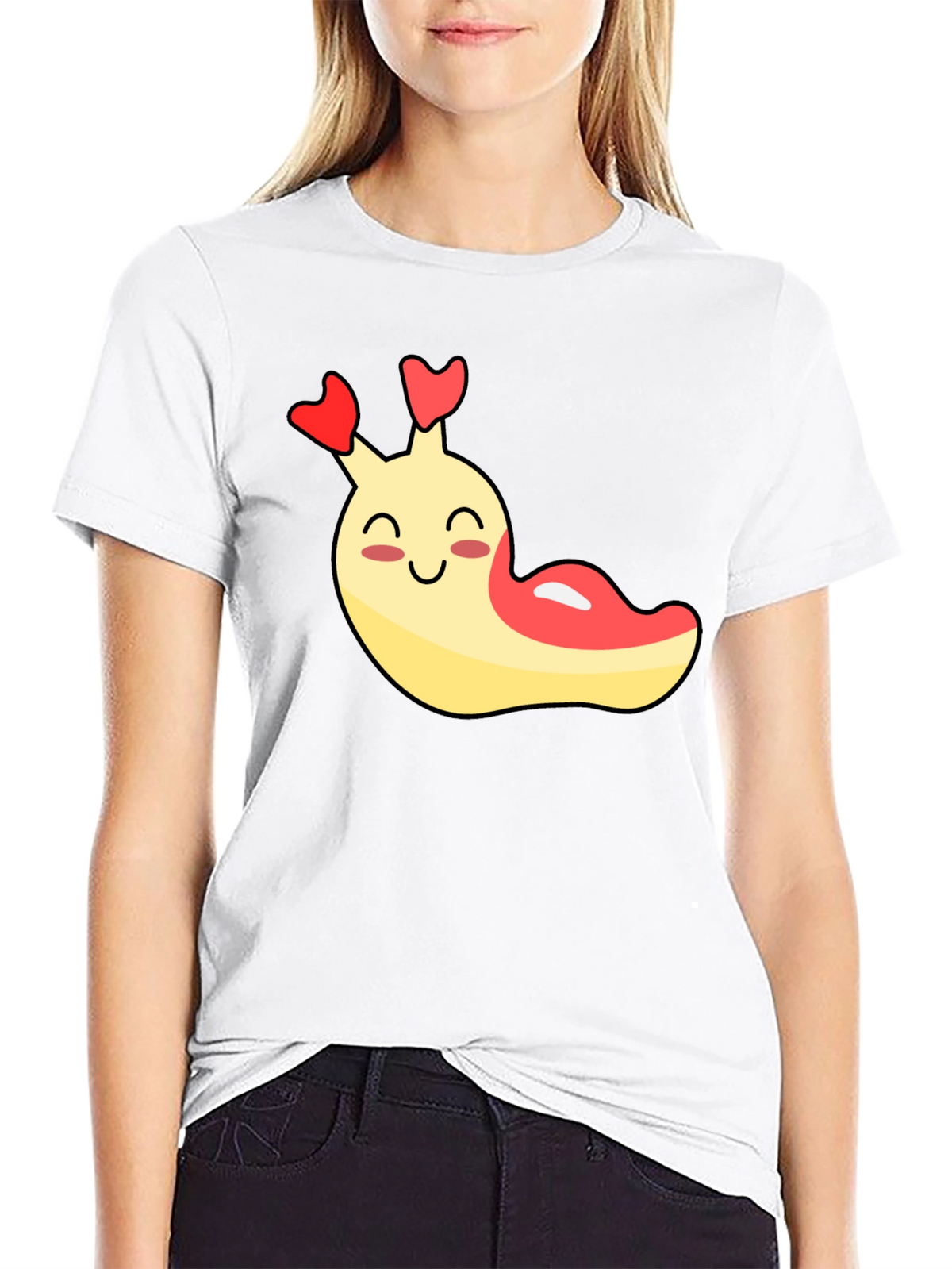 Cute Cartoon Slug Graphic Black T-Shirt