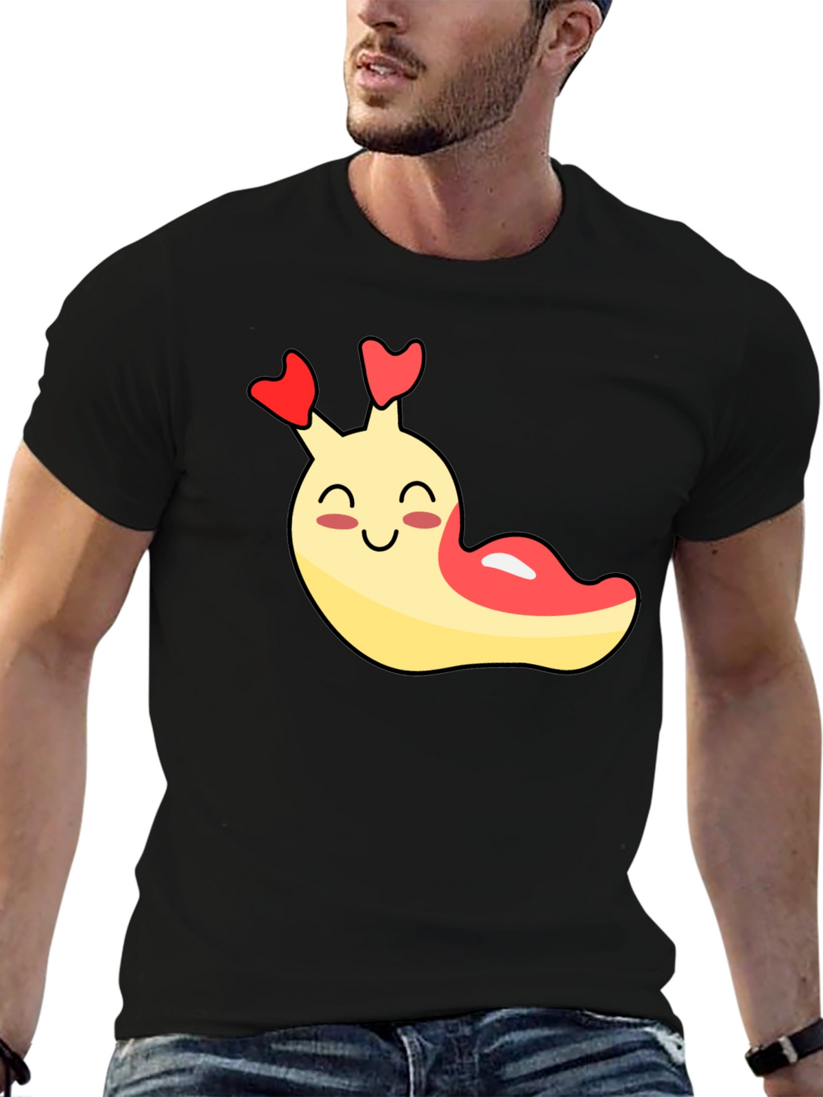 Cute Cartoon Slug Graphic Black T-Shirt