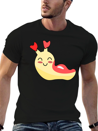 Cute Cartoon Slug Graphic Black T-Shirt