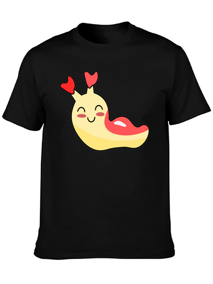 Cute Cartoon Slug Graphic Black T-Shirt