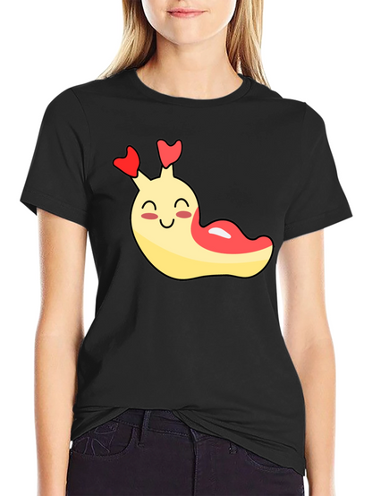 Cute Cartoon Slug Graphic Black T-Shirt