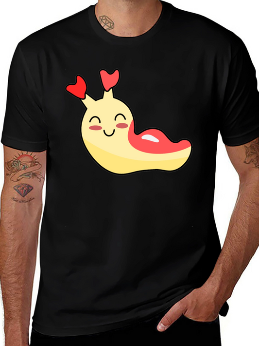 Cute Cartoon Slug Graphic Black T-Shirt