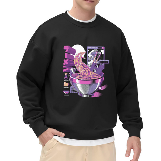 Sweet Noodle Wolf Ramen Bowl Crewneck Sweatshirt, Vaporwave Retro Computer Pullover, Cyberpunk Food Gift