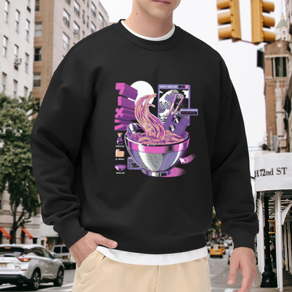 Sweet Noodle Wolf Ramen Bowl Crewneck Sweatshirt, Vaporwave Retro Computer Pullover, Cyberpunk Food Gift