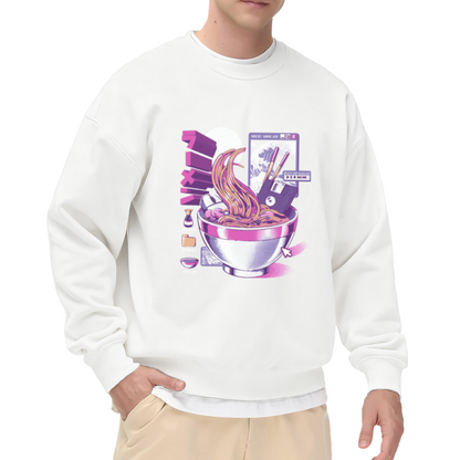Sweet Noodle Wolf Ramen Bowl Crewneck Sweatshirt, Vaporwave Retro Computer Pullover, Cyberpunk Food Gift