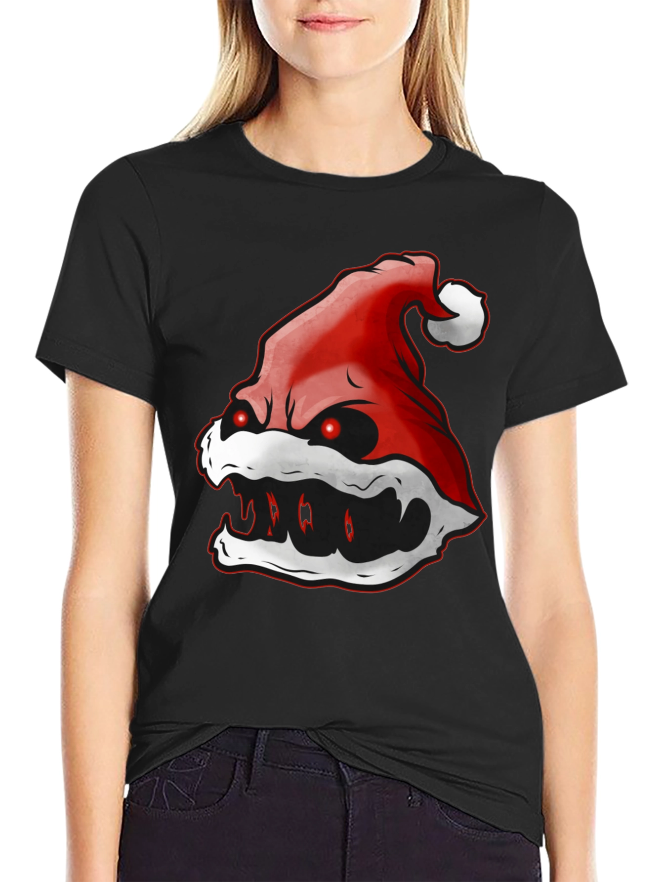 Evil Santa Hat Graphic T-Shirt - Holiday Horror