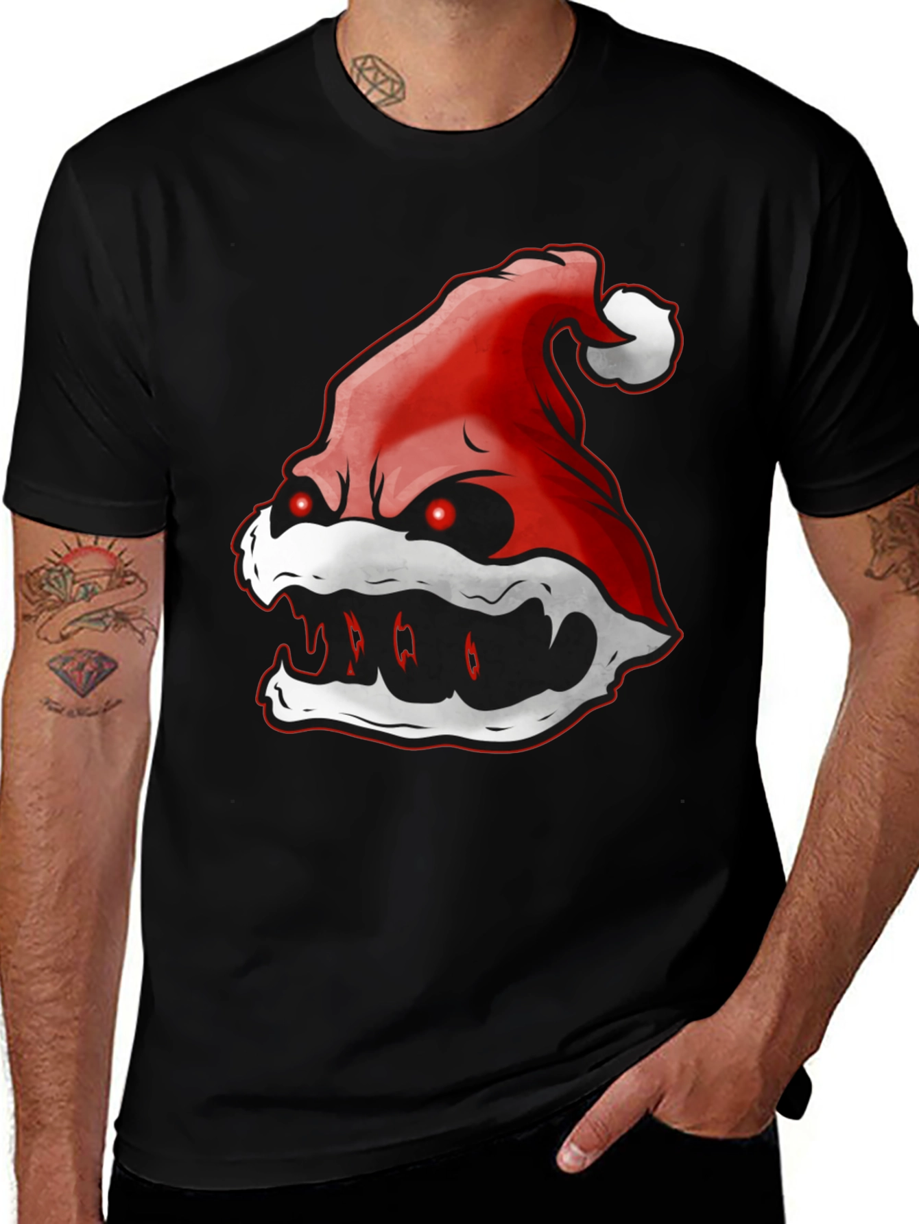 Evil Santa Hat Graphic T-Shirt - Holiday Horror