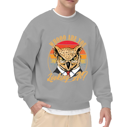 Whooo Are You Looking At Owl Crewneck Sweatshirt, Retro Sunset Glasses Pullover, Funny Owl Gift