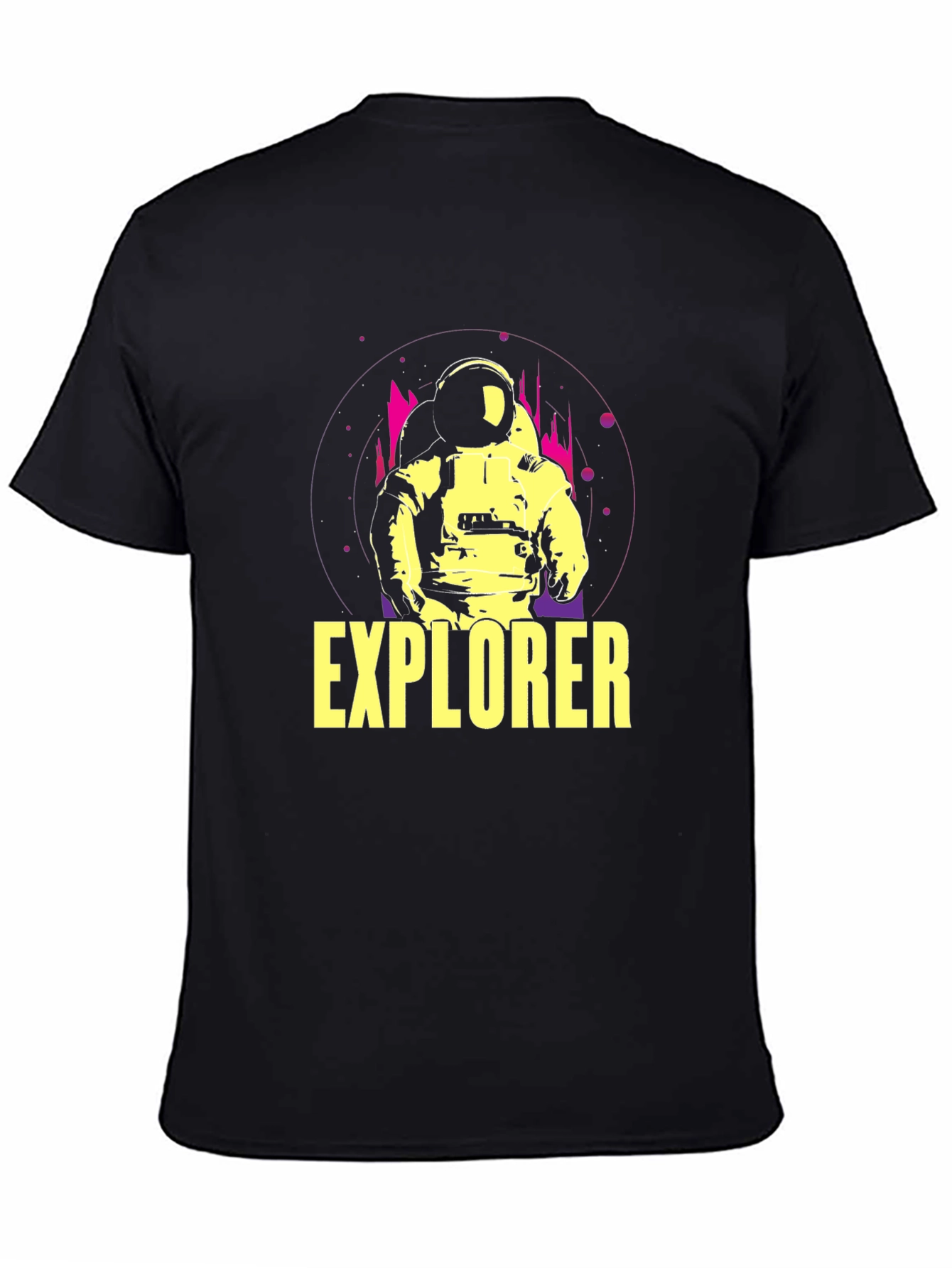 Explorer Graphic Tee - Astronaut Design Black Cotton Shirt