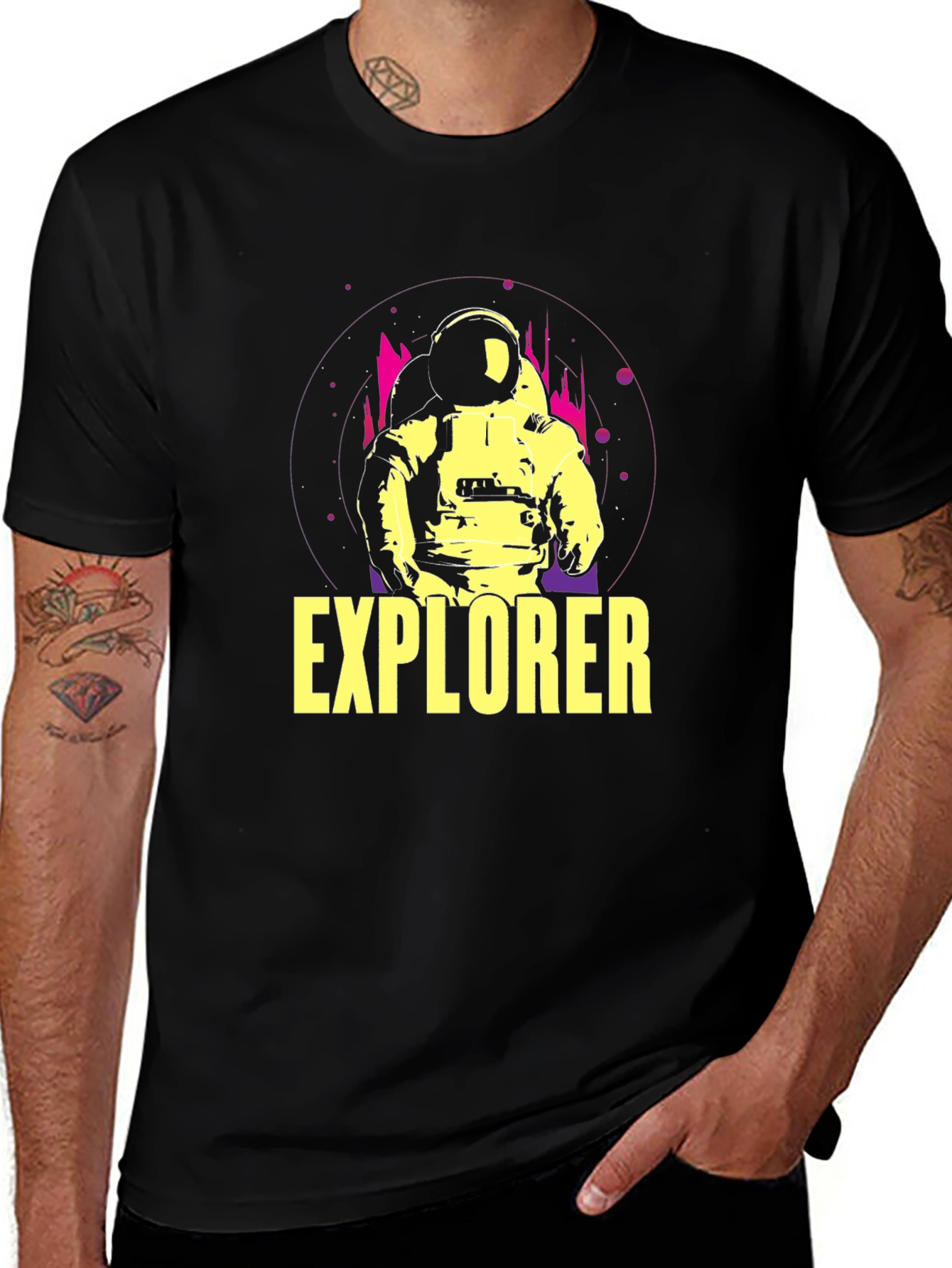 Explorer Graphic Tee - Astronaut Design Black Cotton Shirt