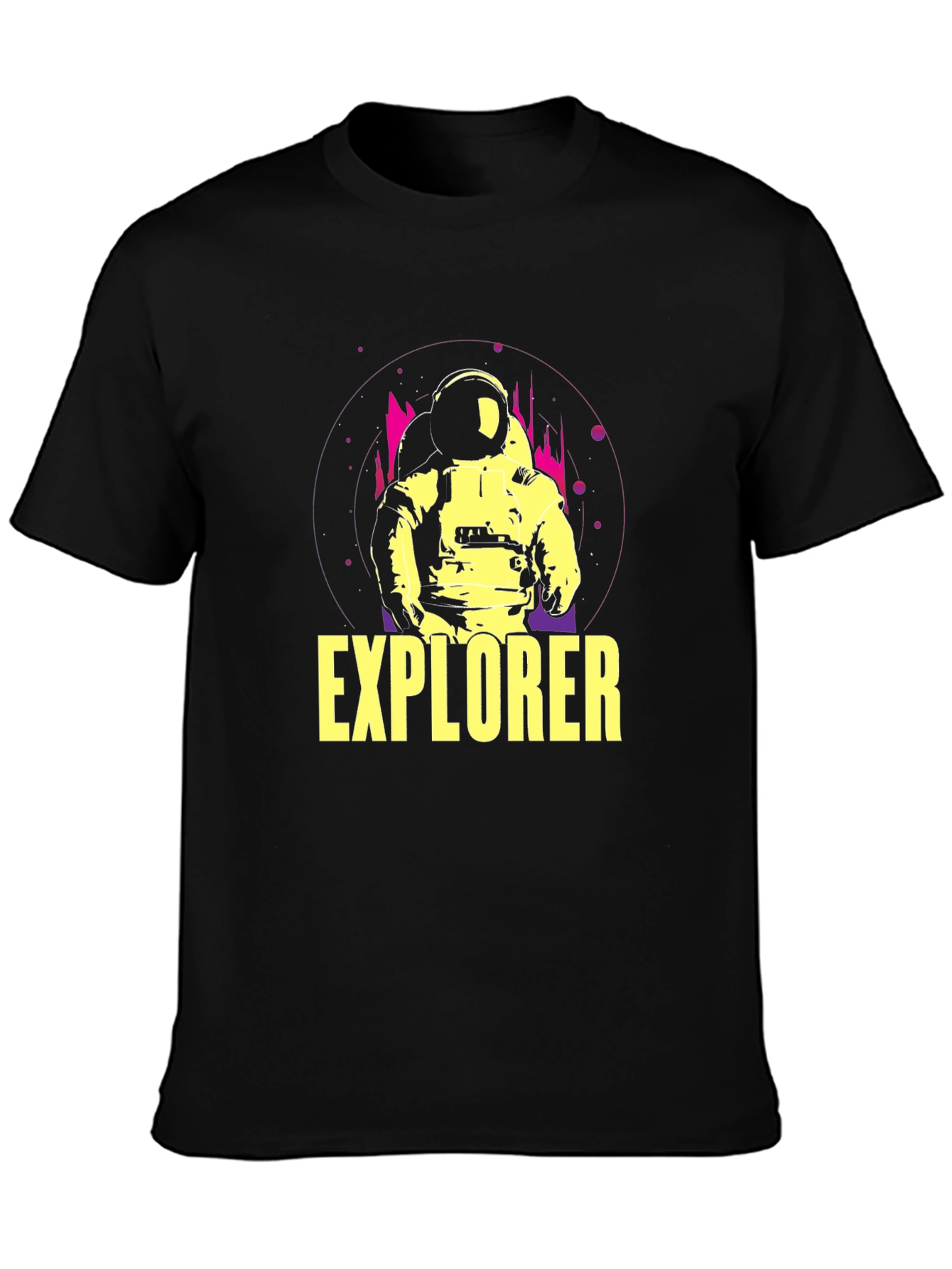 Explorer Graphic Tee - Astronaut Design Black Cotton Shirt