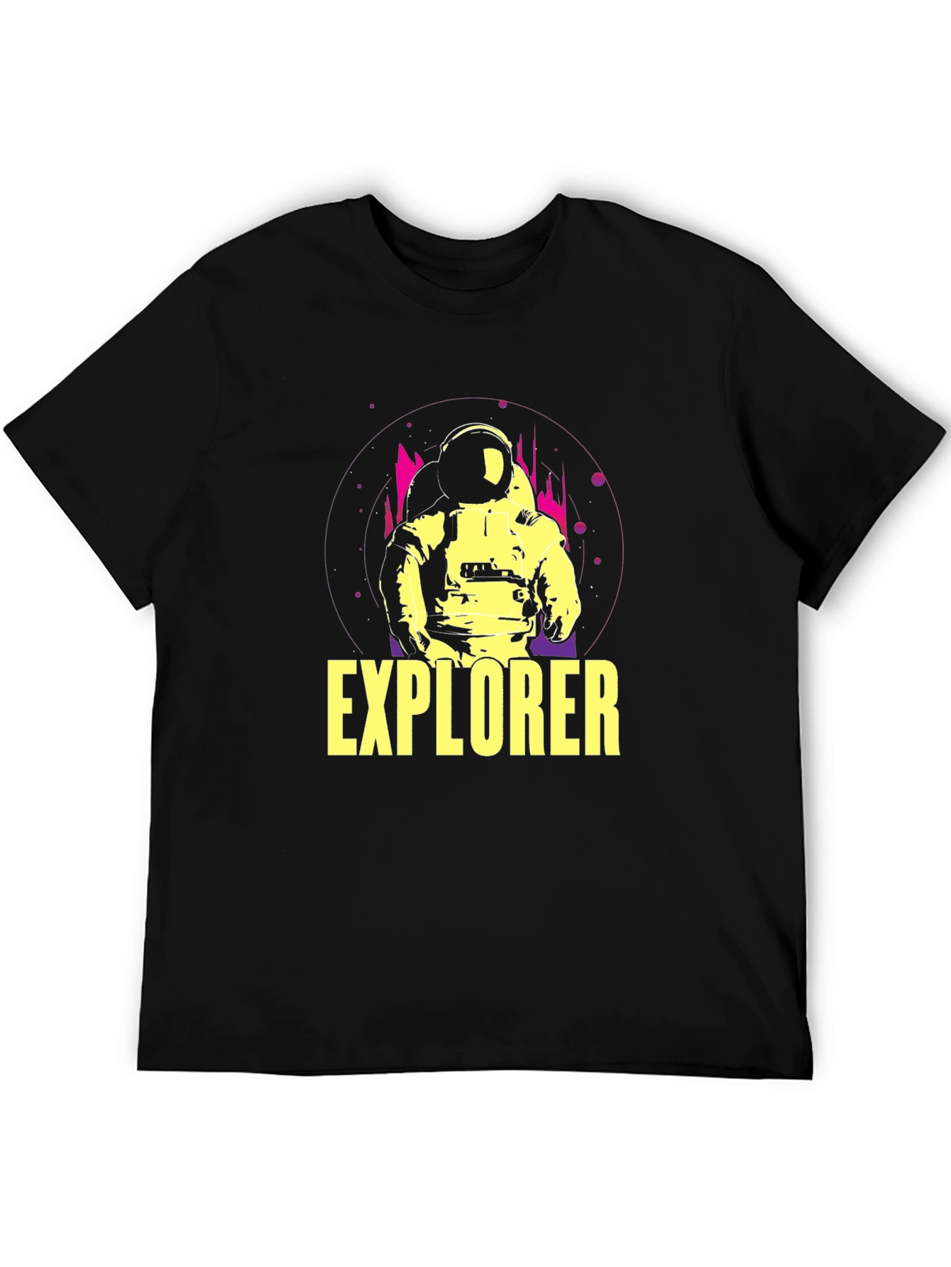 Explorer Graphic Tee - Astronaut Design Black Cotton Shirt