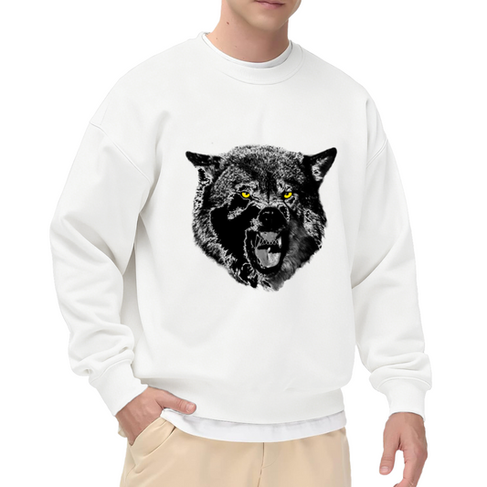 Snarling Wolf Head Sweatshirt | Realistic Wolf Graphic Crewneck, Dark Wild Animal Pullover Top, Wolf Lover Gift for Men Women