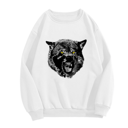 Snarling Wolf Head Sweatshirt | Realistic Wolf Graphic Crewneck, Dark Wild Animal Pullover Top, Wolf Lover Gift for Men Women