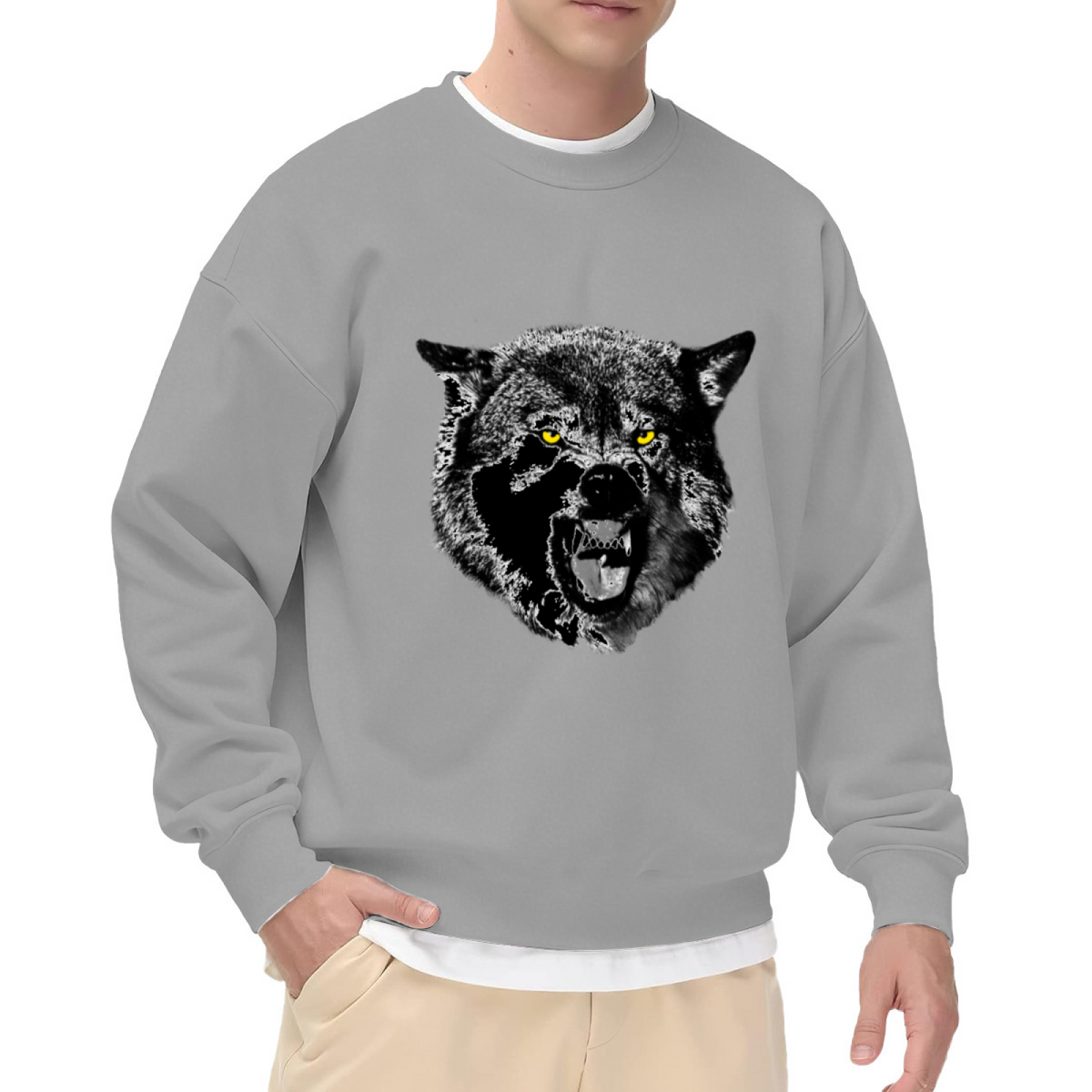 Snarling Wolf Head Sweatshirt | Realistic Wolf Graphic Crewneck, Dark Wild Animal Pullover Top, Wolf Lover Gift for Men Women