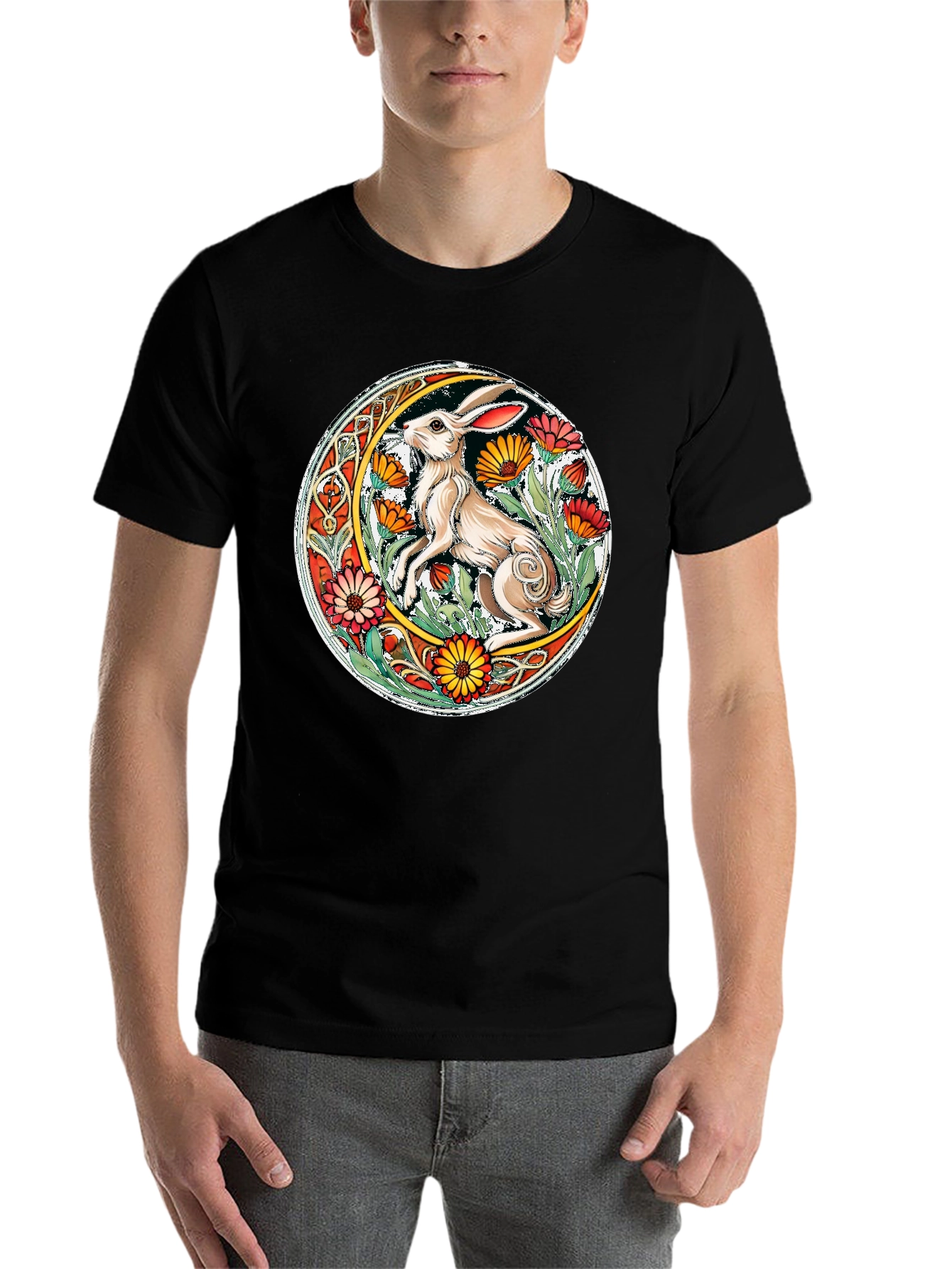 Celtic Hare Flower Circle Graphic T-Shirt