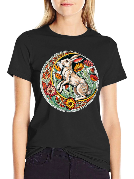Celtic Hare Flower Circle Graphic T-Shirt