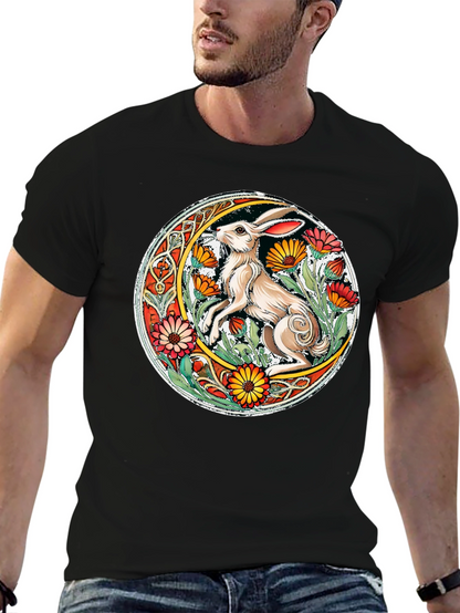 Celtic Hare Flower Circle Graphic T-Shirt