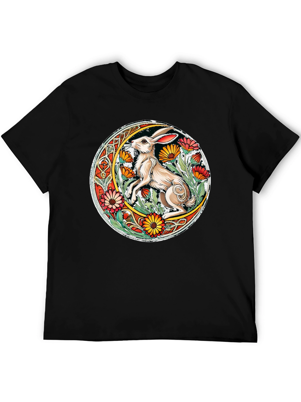Celtic Hare Flower Circle Graphic T-Shirt