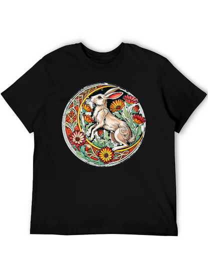 Celtic Hare Flower Circle Graphic T-Shirt