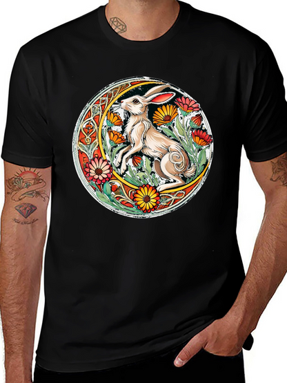 Celtic Hare Flower Circle Graphic T-Shirt