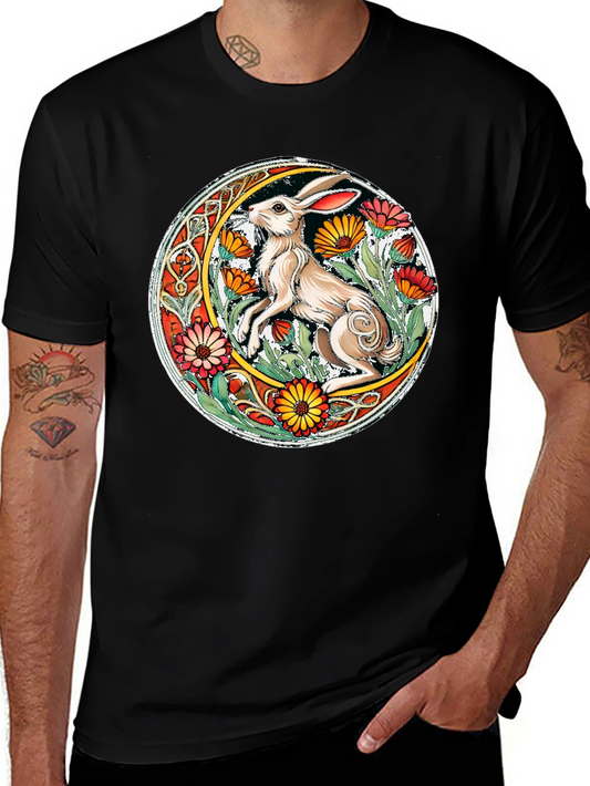 Celtic Hare Flower Circle Graphic T-Shirt