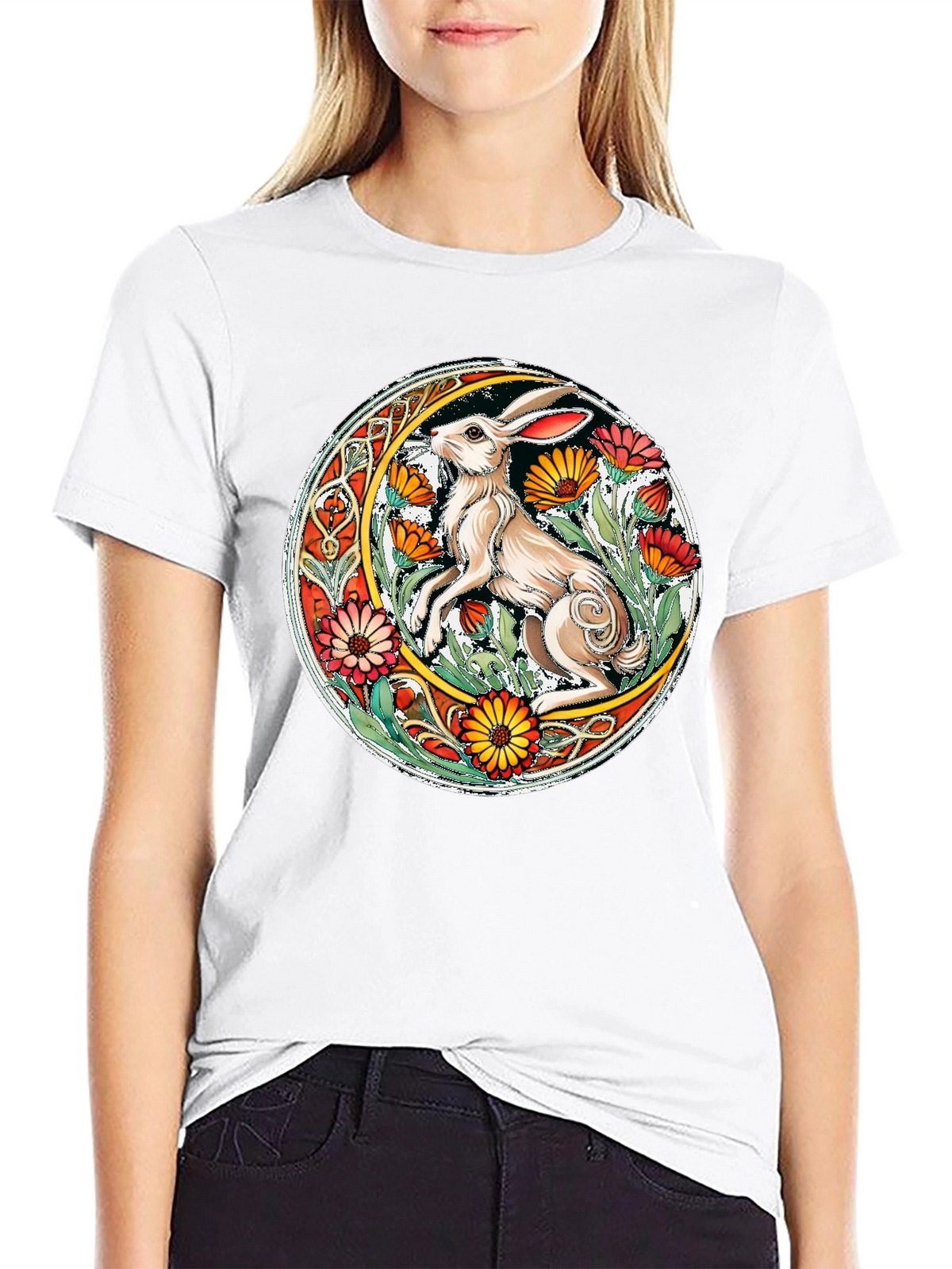 Celtic Hare Flower Circle Graphic T-Shirt