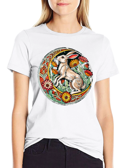 Celtic Hare Flower Circle Graphic T-Shirt