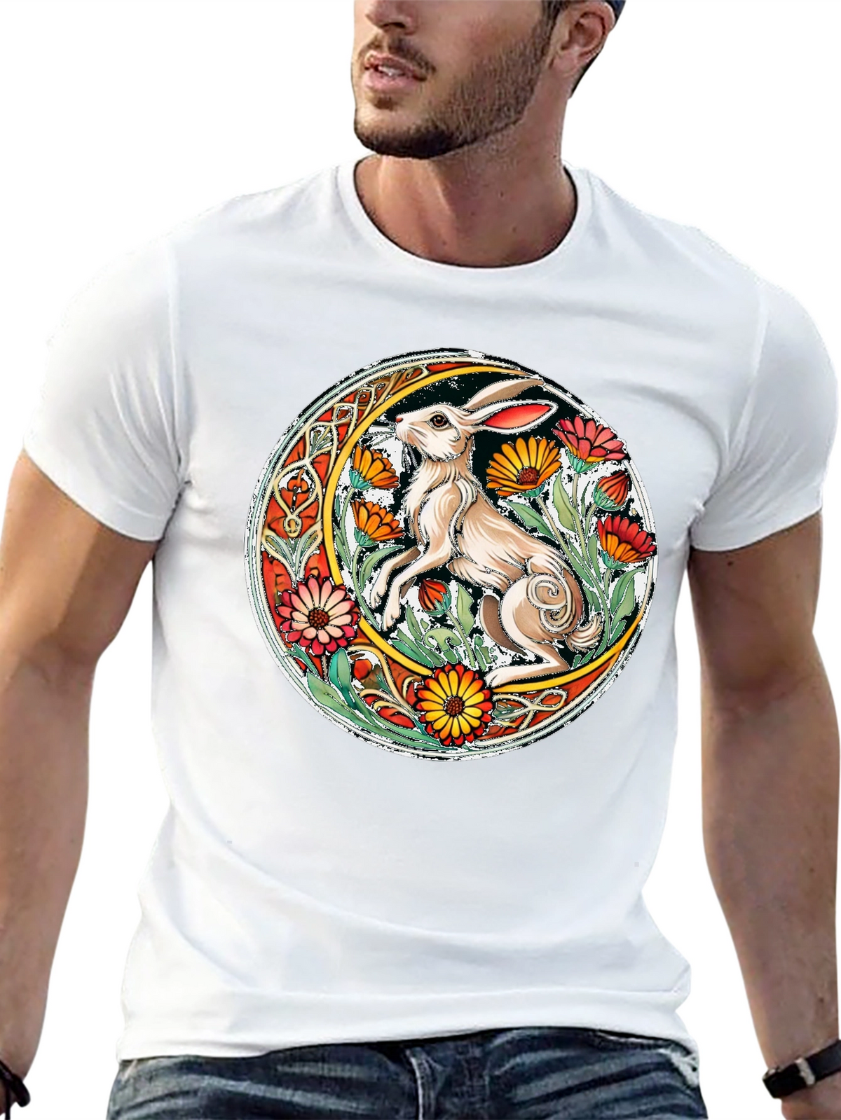 Celtic Hare Flower Circle Graphic T-Shirt