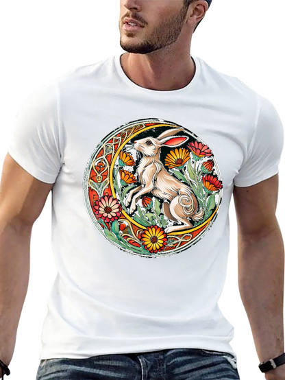 Celtic Hare Flower Circle Graphic T-Shirt