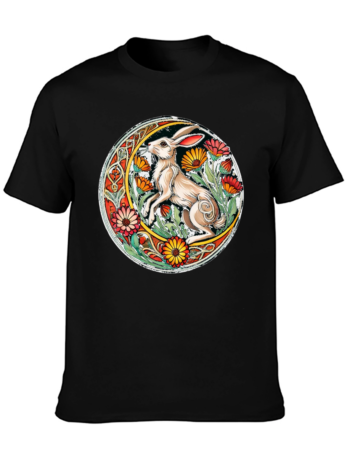Celtic Hare Flower Circle Graphic T-Shirt