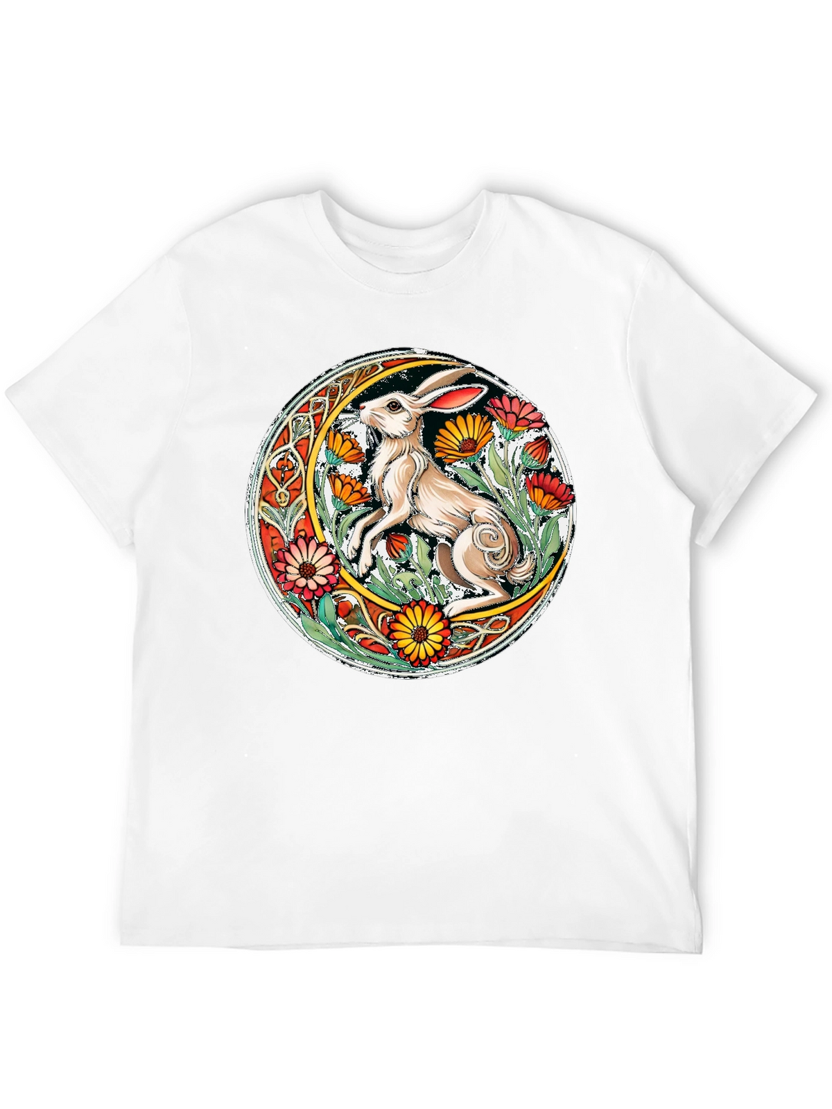 Celtic Hare Flower Circle Graphic T-Shirt