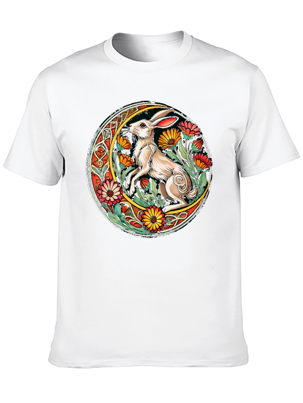 Celtic Hare Flower Circle Graphic T-Shirt